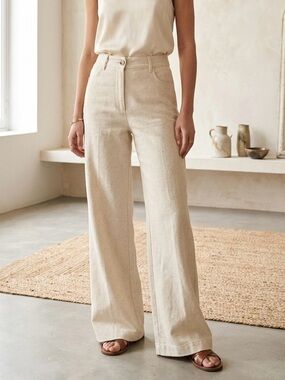 SÉZANE Loulou Trousers in Textured Ecru - Size 34 (US 2)